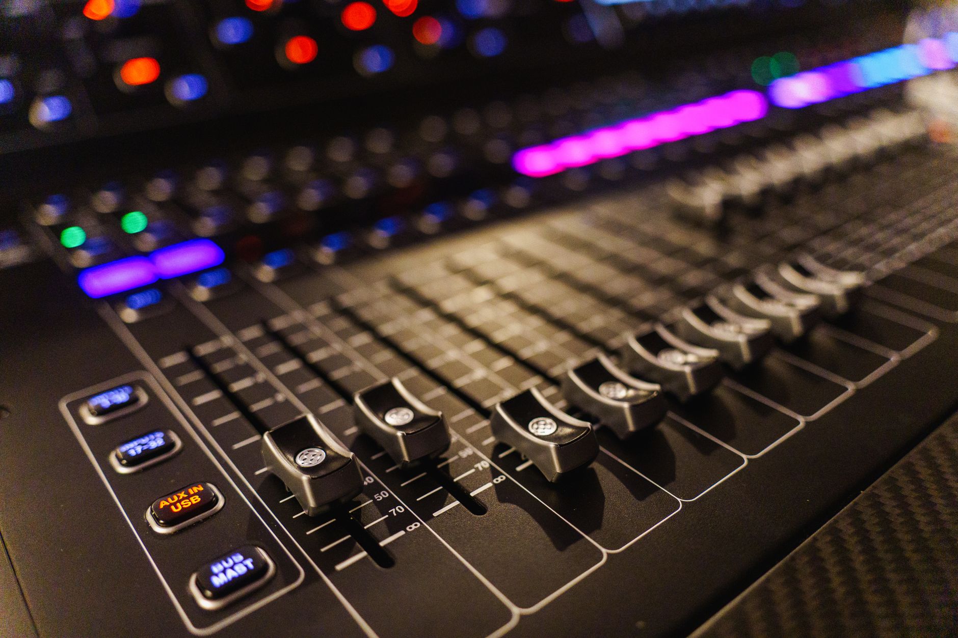 Audio engineer mixing board
