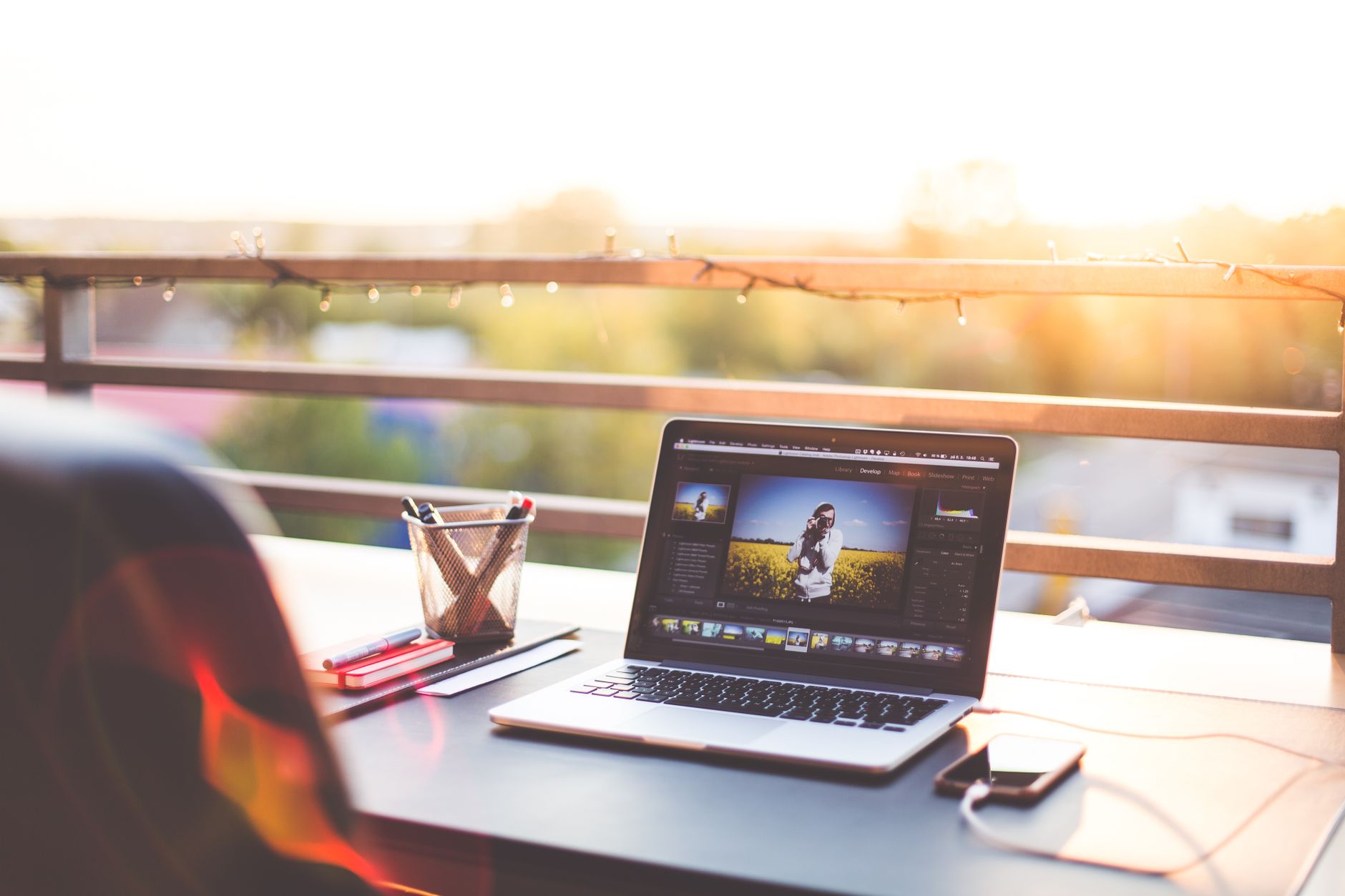 Creative laptop editing bright