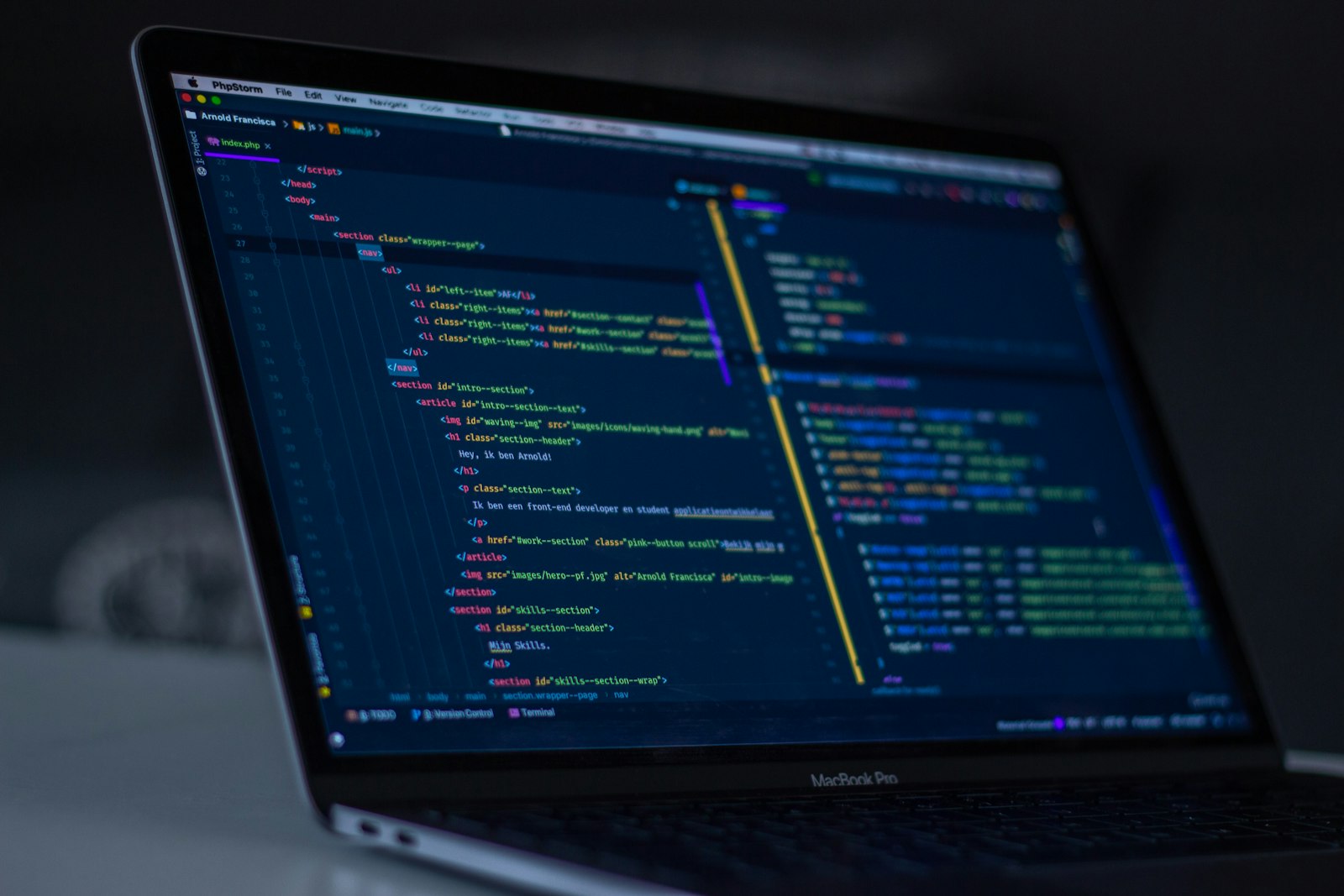 Developer coding laptop
