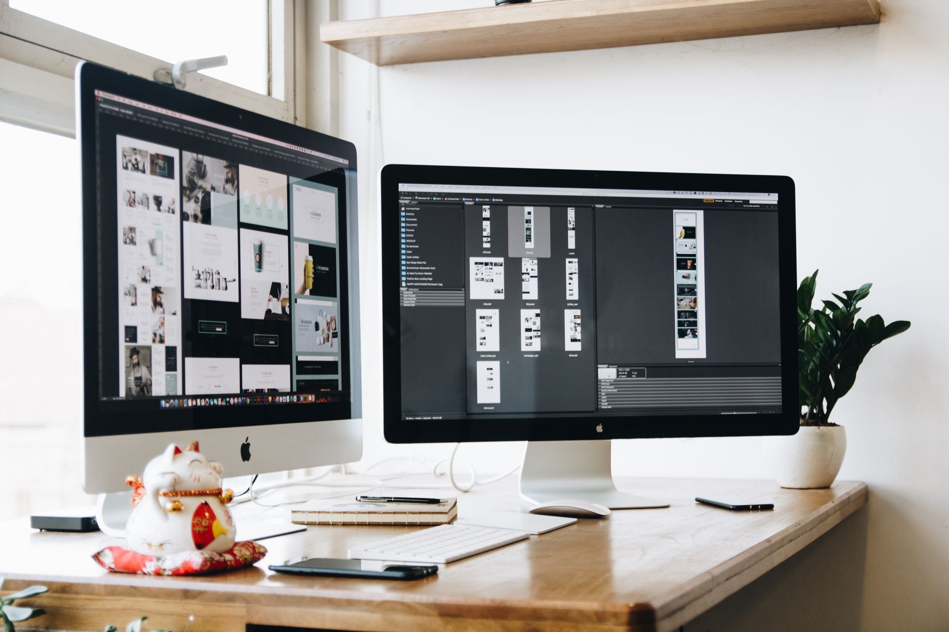 Dual monitor creative workspace