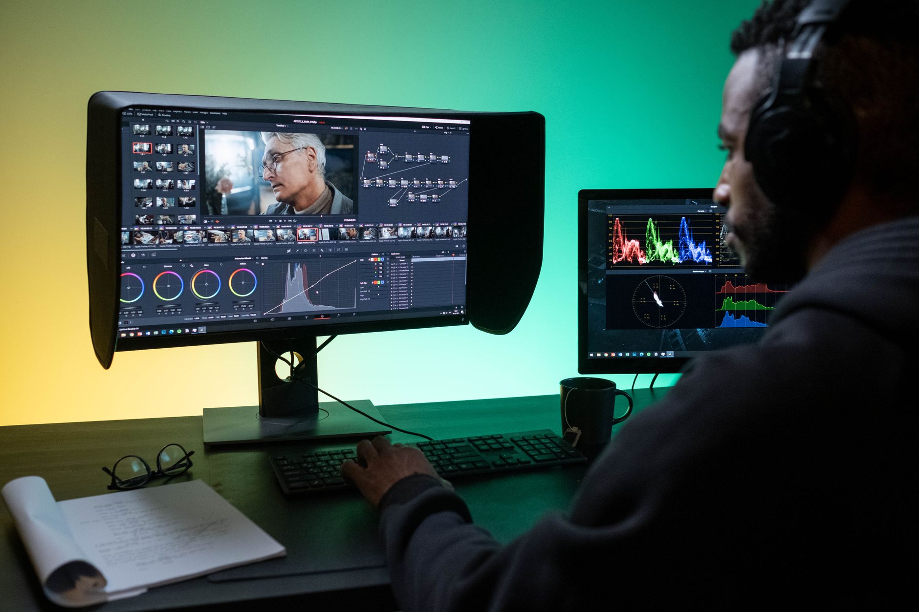 Film editor at desk