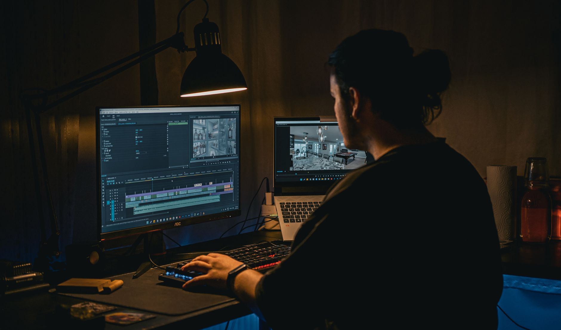 Film editor cropping footage