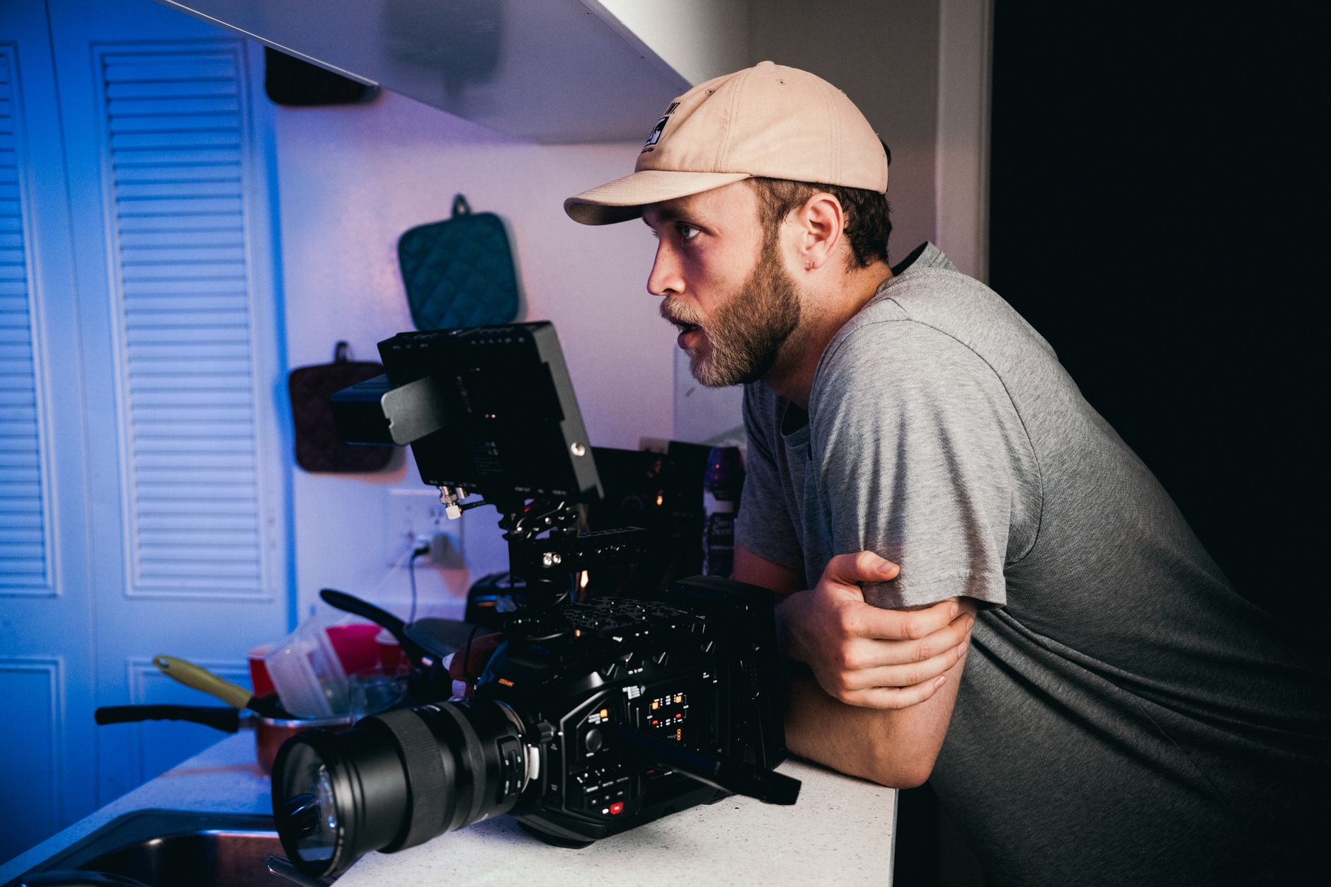 Filmmaker planning shots