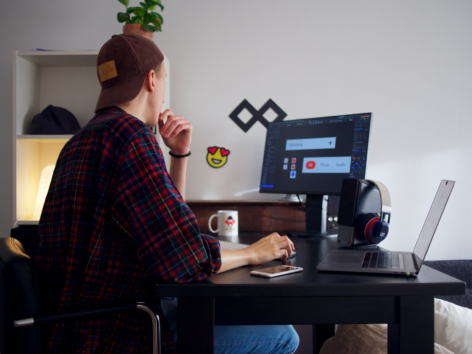 Freelancer editing laptop