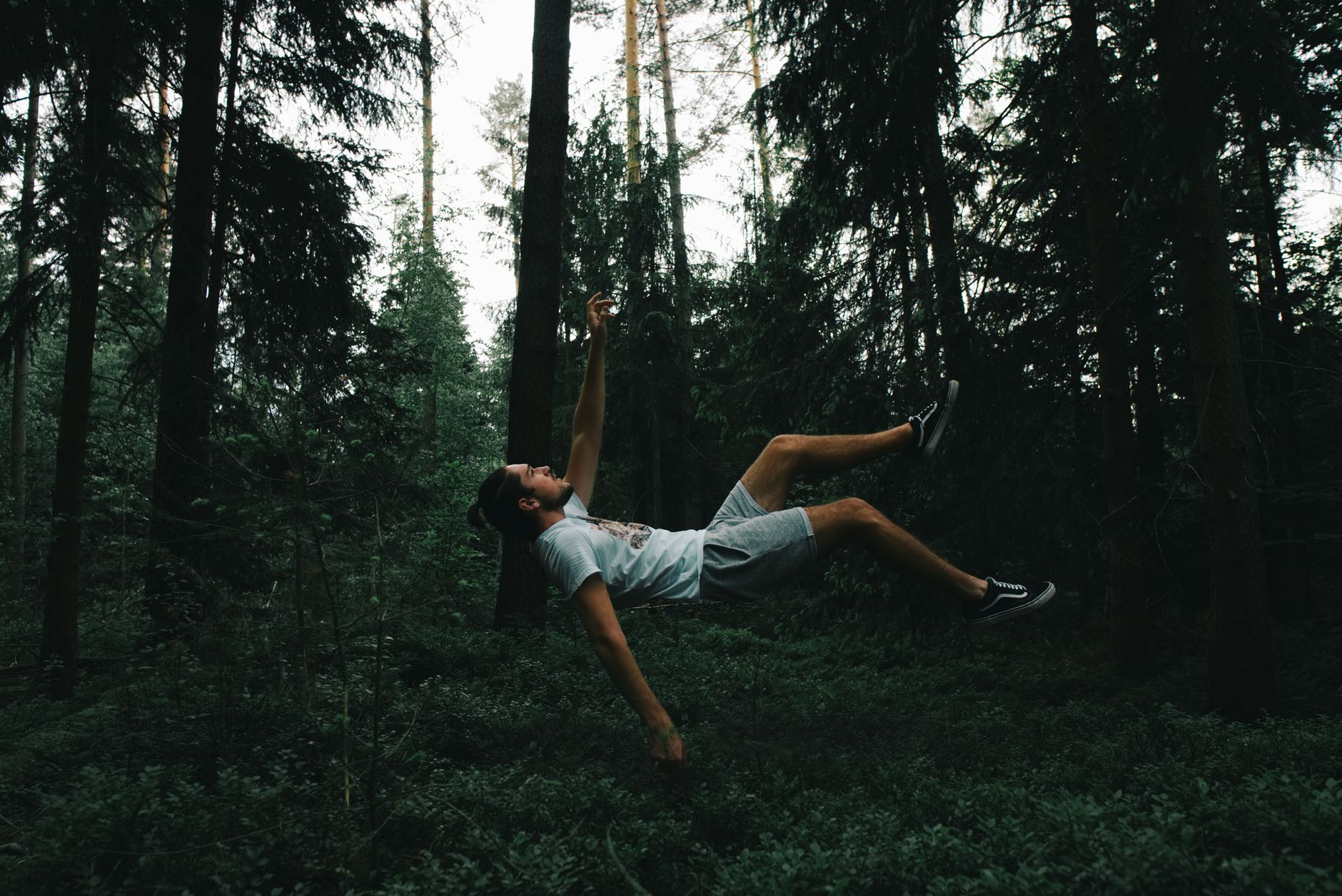 Person floating mid air creative