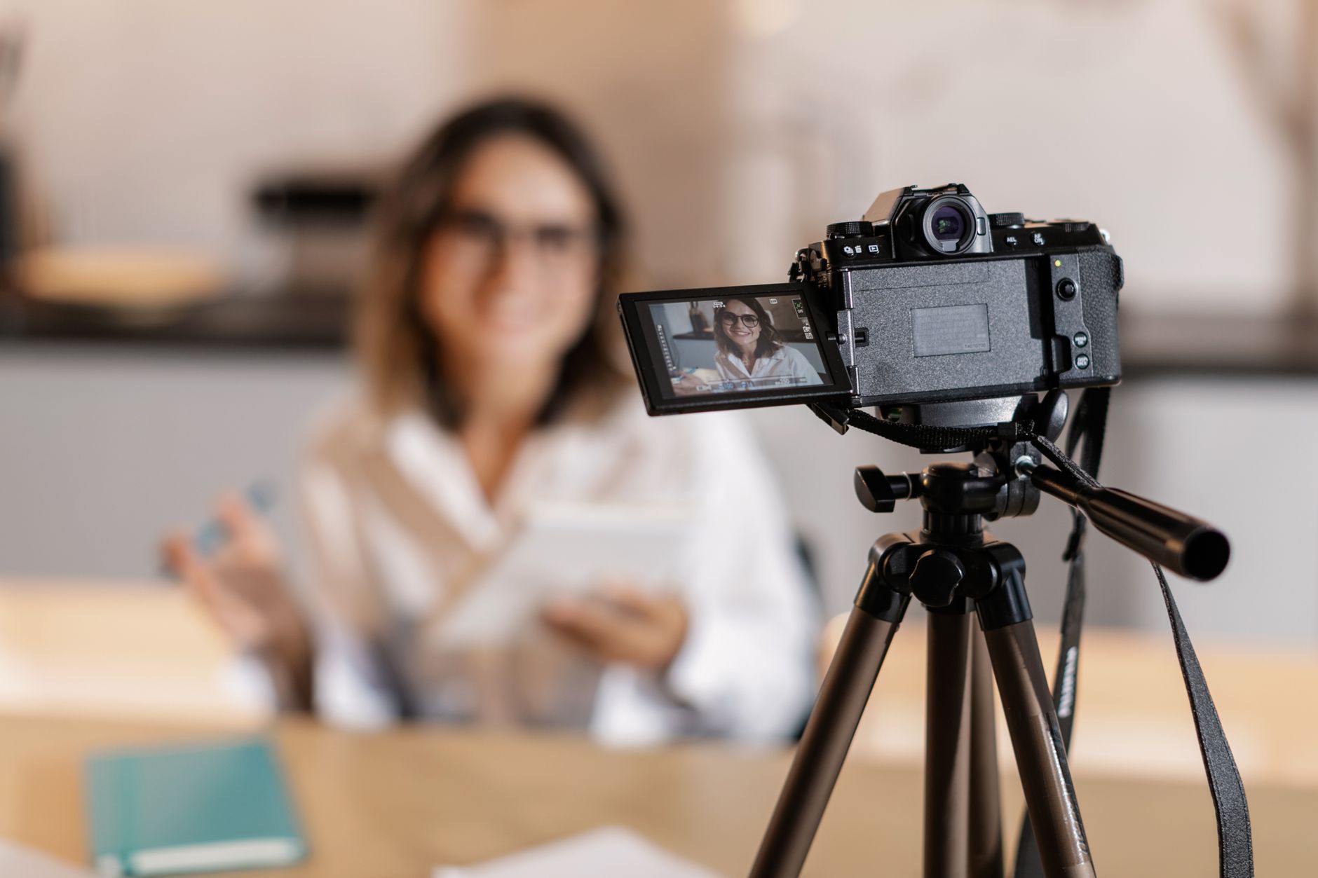 Person recording video tutorial