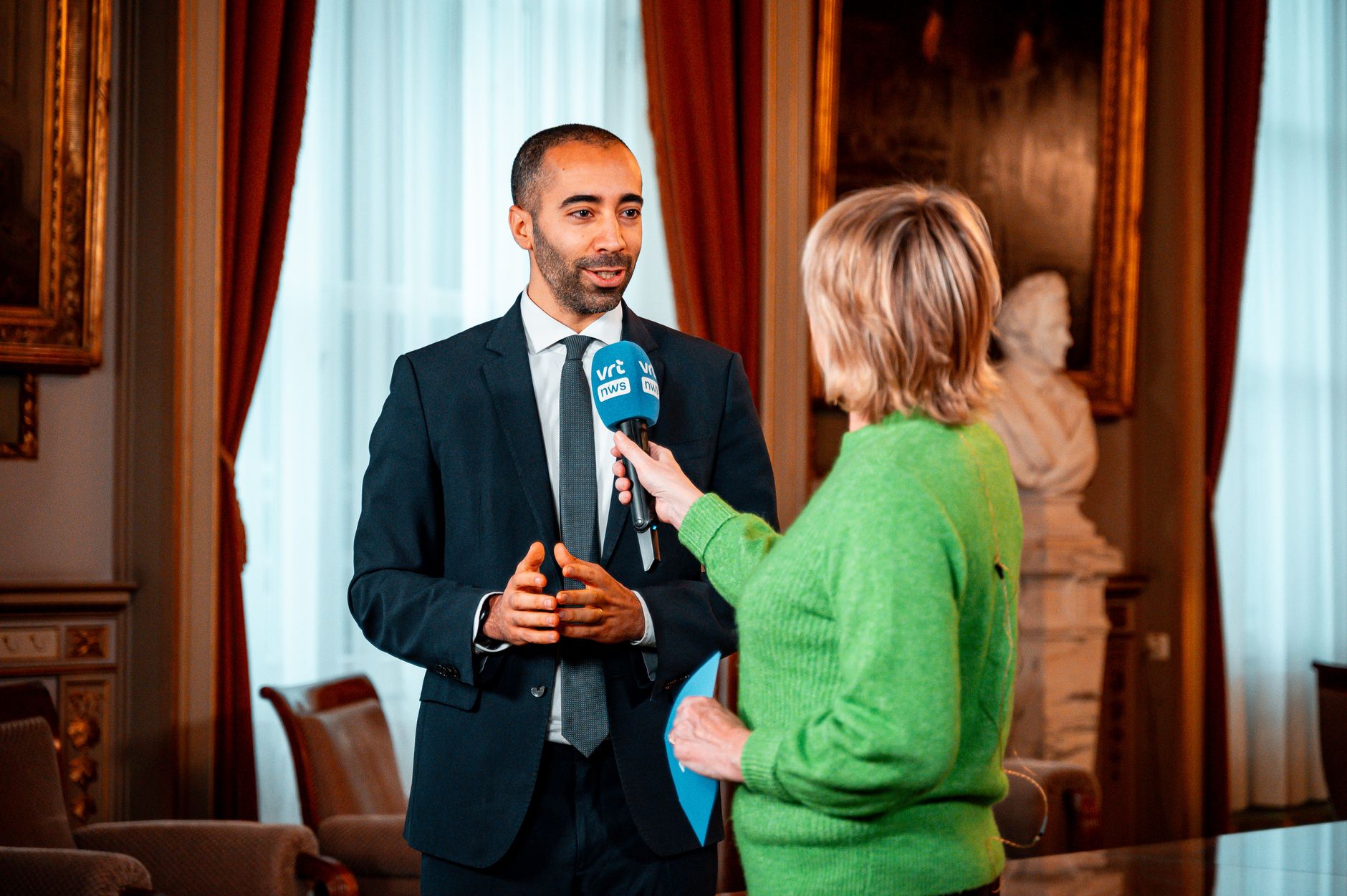 Person speaking camera interview