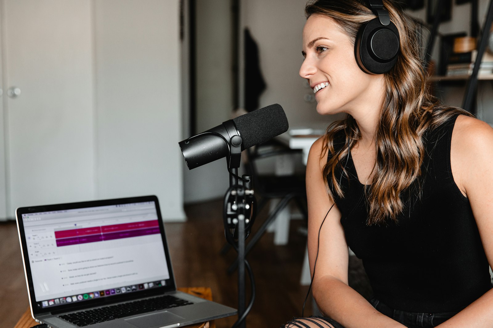 Podcast host interview studio
