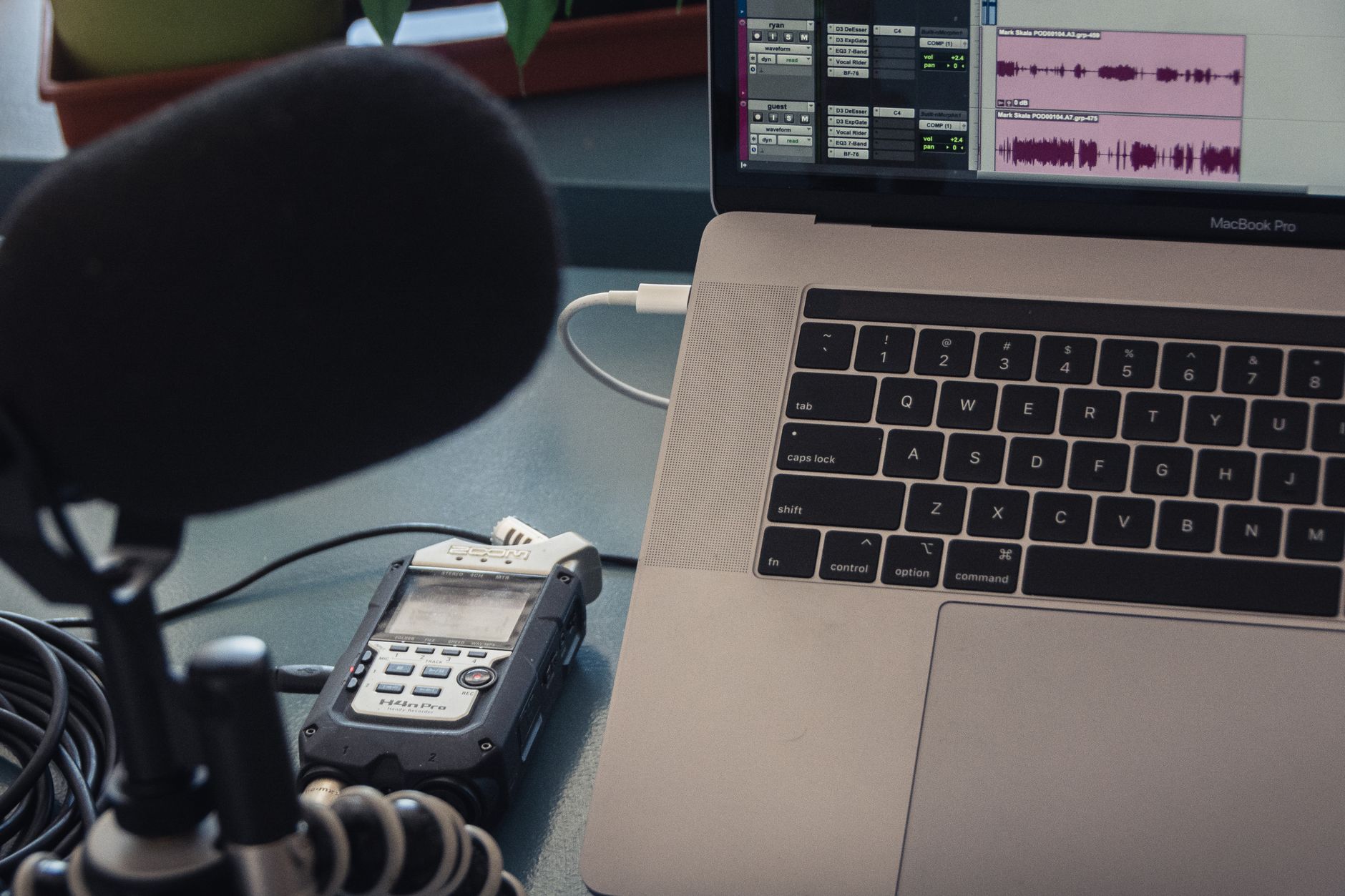 Podcast microphone recording setup
