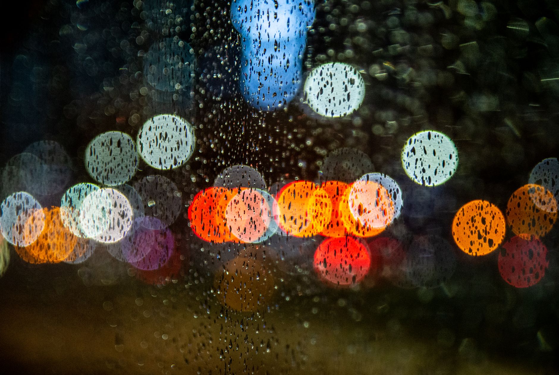 Rainy night city lights