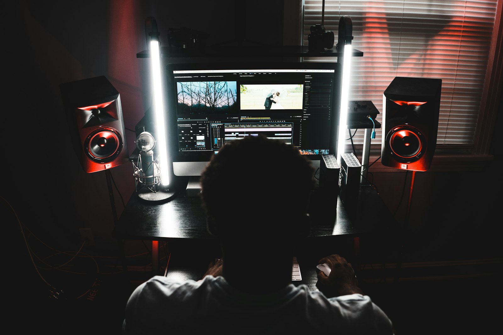 Studio headphones editing desk