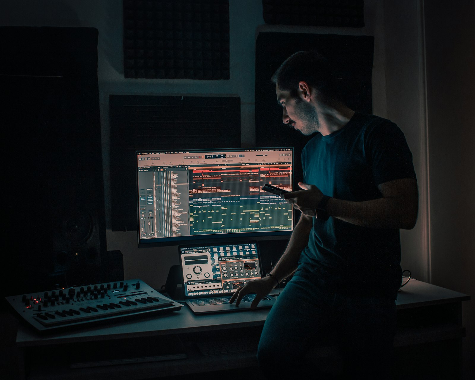 Video editor dark studio