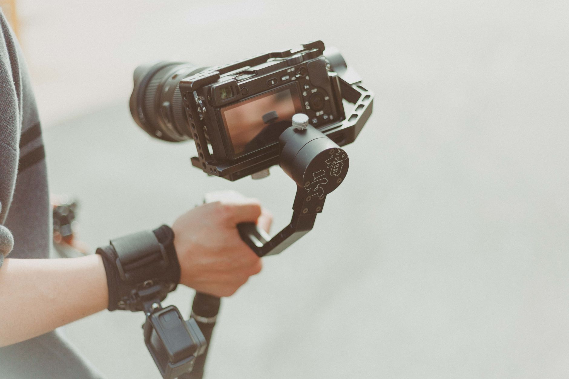 Videographer shooting footage