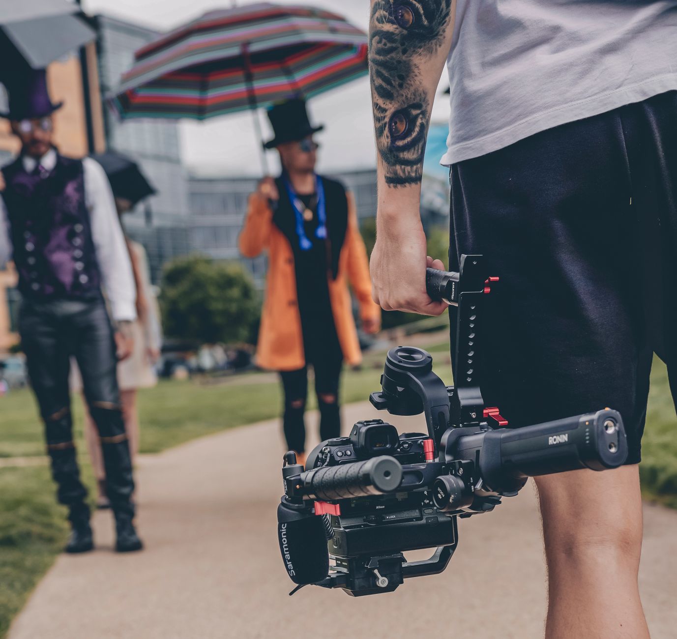 Videographer using gimbal