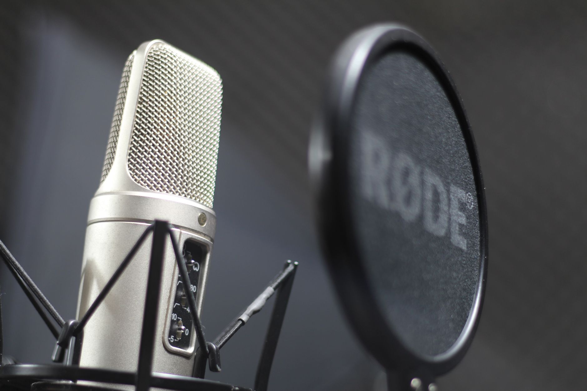 Voiceover microphone closeup
